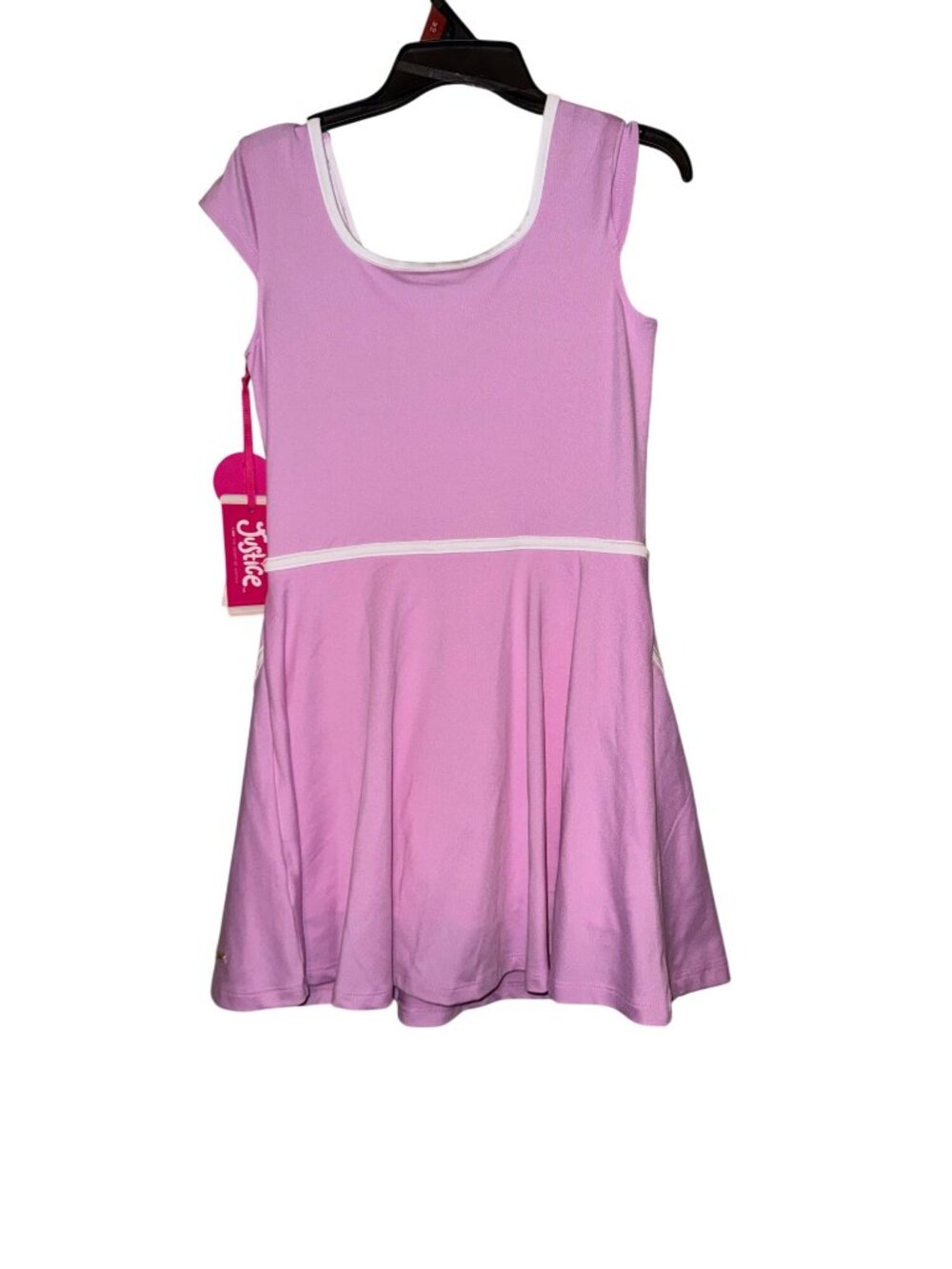 Justice Girls Pink Fit & Flare Dress With White Trim Size Medium (10) New With T - Picture 2 of 7